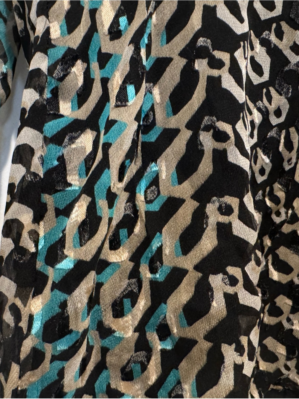 Diane Von Furstenberg Black, Teal & Cream chain link Print Sheer Blouse - Picture 5 of 8